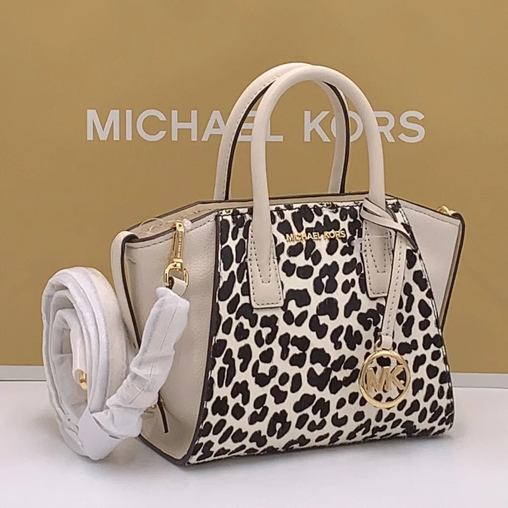 Avril Extra-Small Cheetah Print Calf Hair and Leather Satchel Light Cream multi